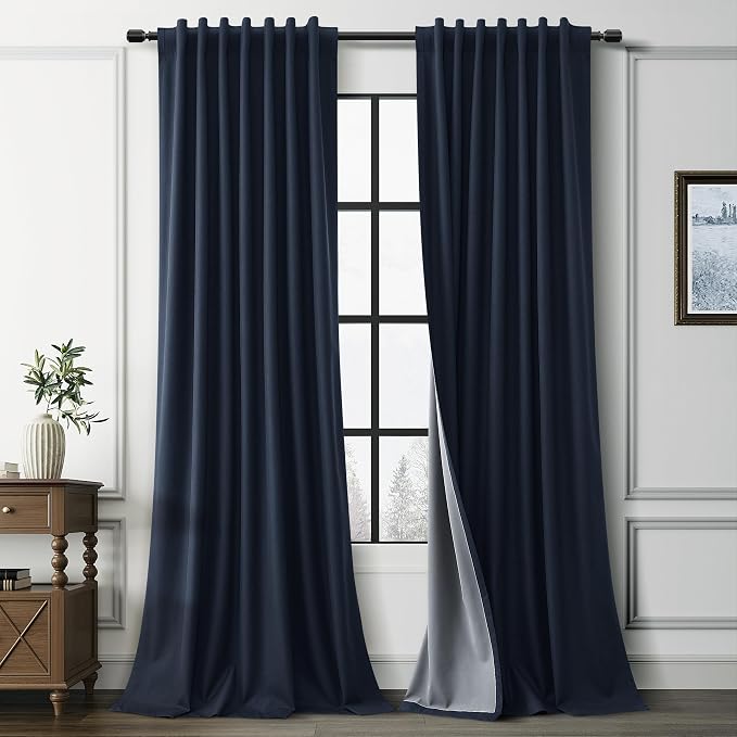Navy Blue 100% Room Darkening Linen Curtains by Guken