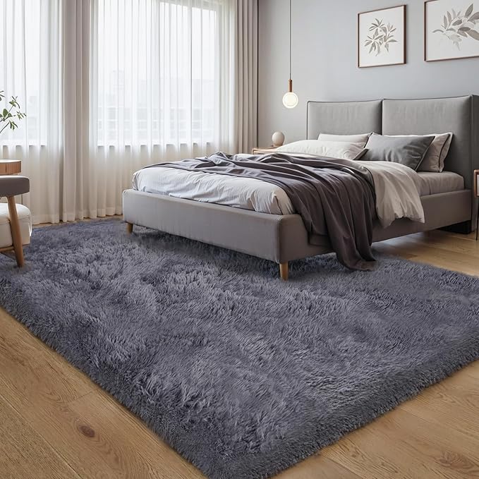 4x6 Thick Grey Fluffy Shag Rug for Bedroom, Plush Washable Carpet | Area Rug - Image 7