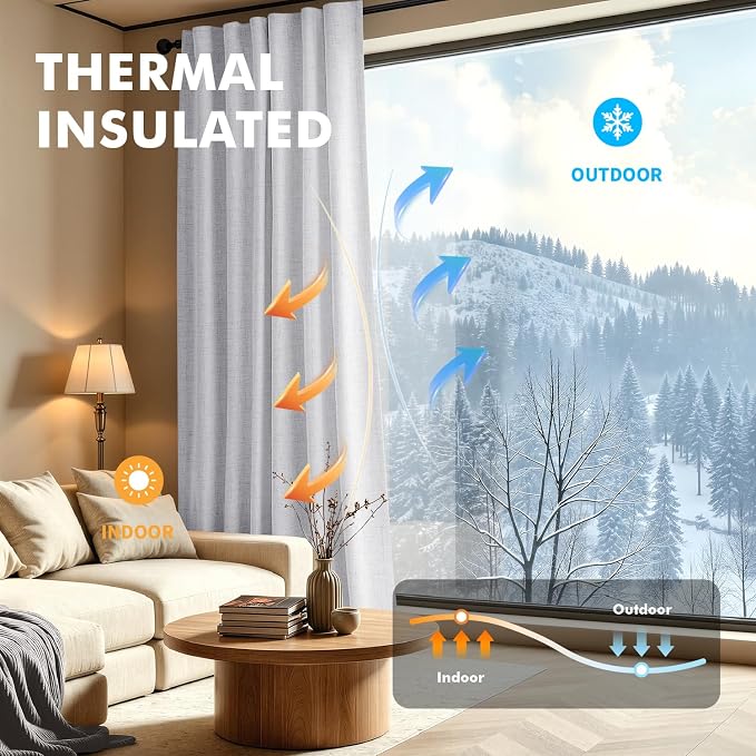 MIULEE 100% Blackout Linen Curtains 42 x 108 Inch Grayish White 2 Panel | - Image 4