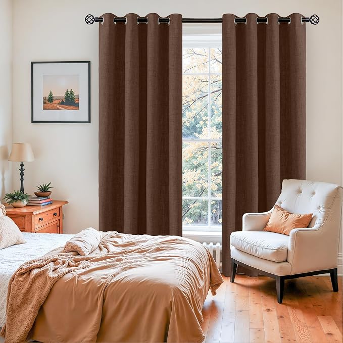 YoungsTex Brown Linen Blackout Curtains 84 Inches Long - Image 4