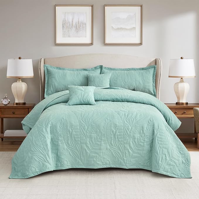 HZ & HY Oversized Alaskan King Bedspreads 138x122, Seaglass | Extra Wide by HZHY