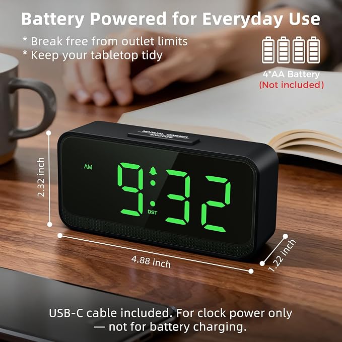 Battery Operated Small Alarm Clock: Compact Cordless Design | Digital Large - Image 3