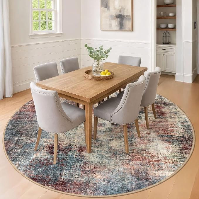 Abstract Round Area Rug 8 Ft Washable Circle Rugs Large Round Rug Non Slip Thin - Image 3