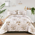 Anibedding Brown Quilt Set King, Fall Botanical Bedspread Bedding Set | Soft by Anibedding