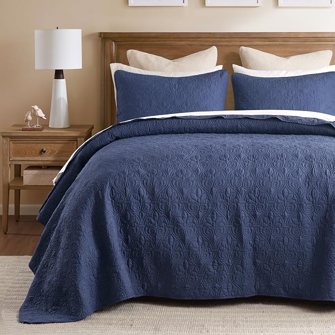 Madison Park King Quilt Bedding Set, Cottage-Inspired Damask, Classic Stitch by MADISONPARK