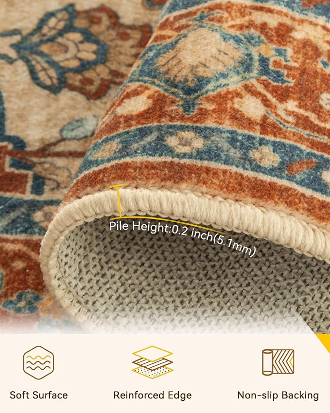 RELEANY Washable Area Rug, Small 2'x4', Water Repellent, Pet Friendly, Vintage - Image 2