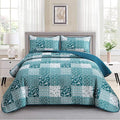 Mybedsoul Teal Blue Quilt Set Queen Size 3 Pieces Boho Plaid Turquoise Floral by Mybedsoul