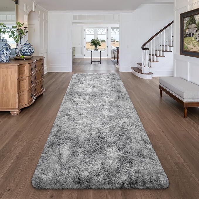 Deerhoo 3x10 Runner Rugs for Long Hallway Bedroom Kitchen, Light Grey | Tie-Dyed - Image 2
