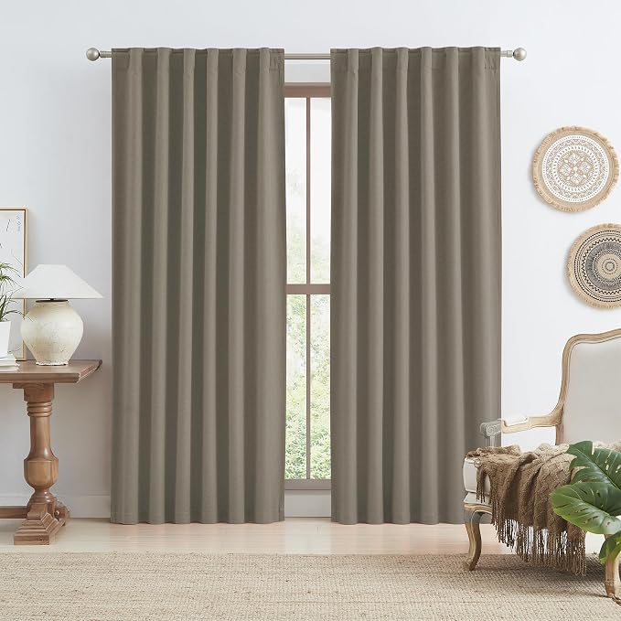 Taupe Blackout Curtains 96 Inches Long 2 Panels Back Tab Pocket Hook Belt by KEQIAOSUOCAI