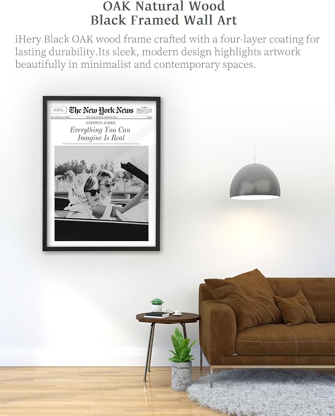 iHery 12x16in Everything You Can Imagine Is Real Framed Newspaper Art | Premium - Image 4