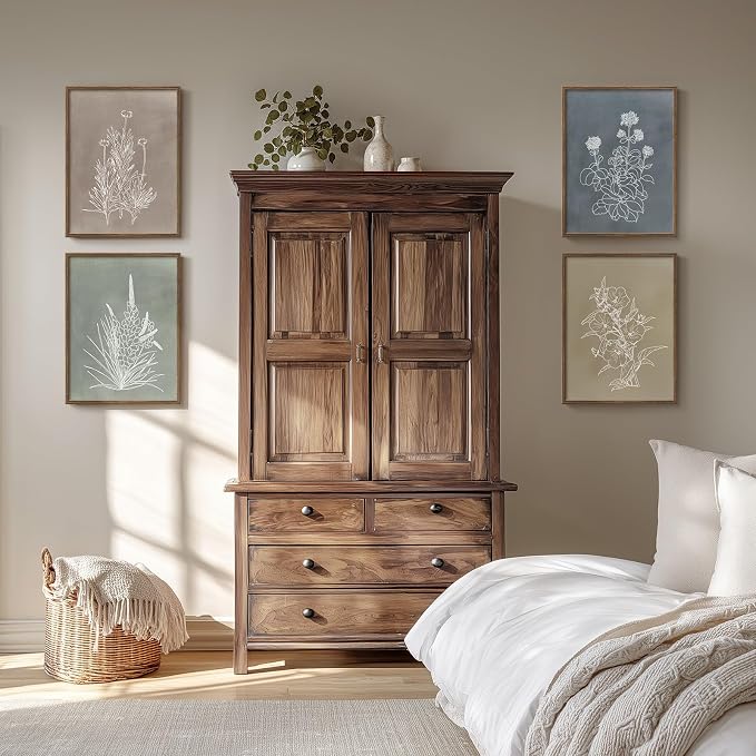 Framed Boho Botanical Wall Art for Bedroom, 4 Piece Vintage Neutral Floral - Image 9