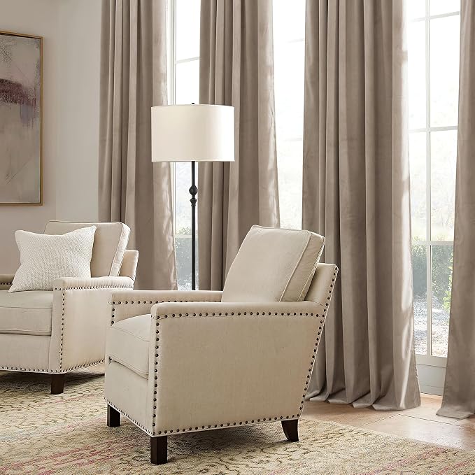 RYB HOME Camel Beige Velvet Curtains 96 inch, Heavy Duty 2-Layer Window Curtains - Image 7