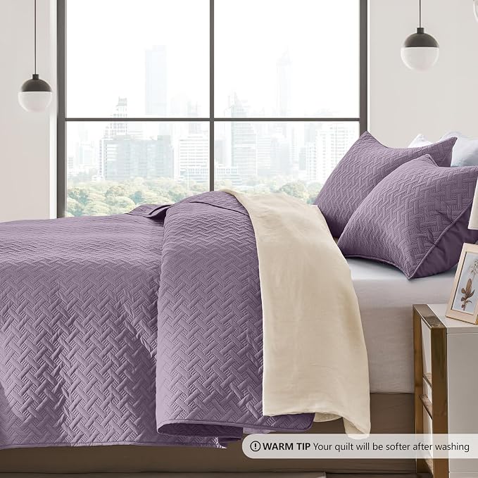 FLYMME Quilts Queen Size, Lightweight Grayish Purple Bedspreads, Basket Weave - Image 4