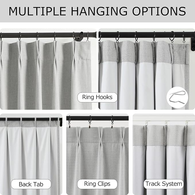 Vision Home Light Gray Pinch Pleated Full Blackout Curtains Linen Blended Room - Image 4