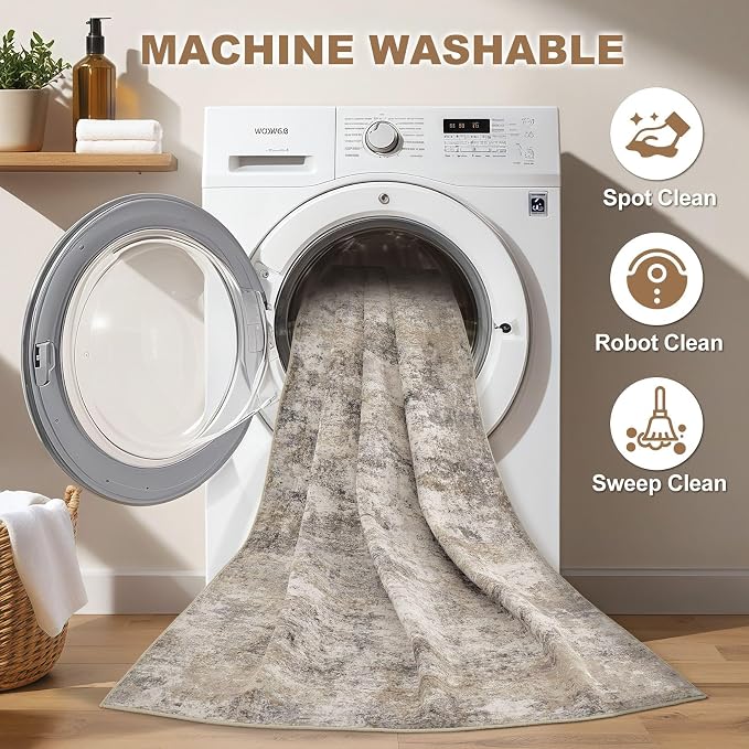 Nakagishi Boho 9x12 Area Rug Living Room Rugs Machine Washable Brown Grey | Soft - Image 2