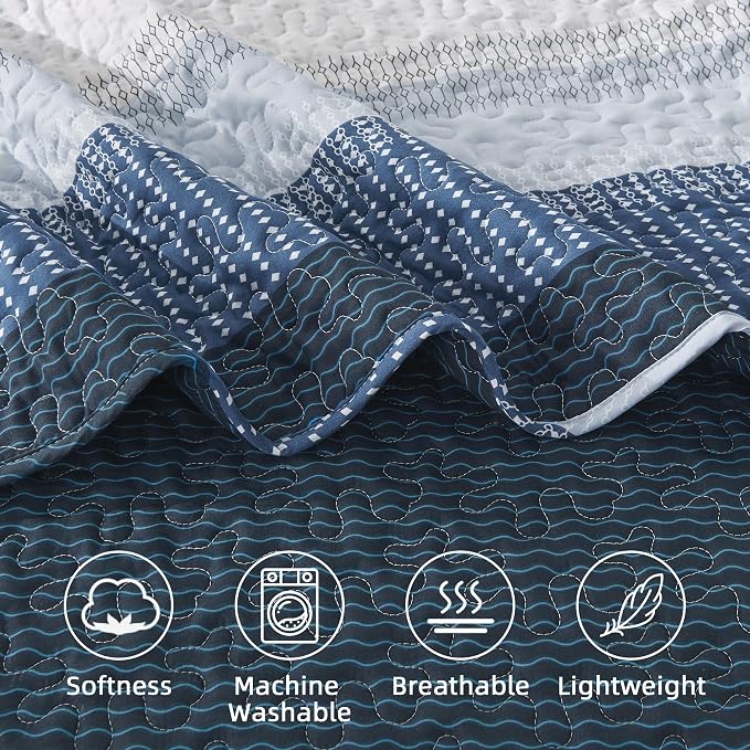California King Quilt Set Navy Blue, 3 Pieces Bedspreads | Ultra Soft - Image 7