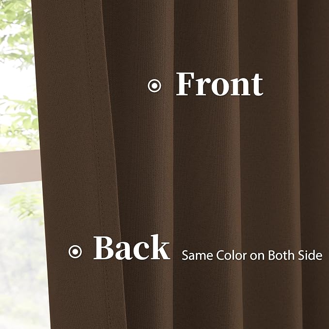 Cocoa Brown Linen Blackout Curtains Back Tab Rod Pocket Hook Belt Privacy - Image 4
