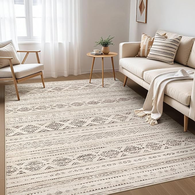 Nakagishi Boho 7x9 Area Rug Living Room Rugs Machine Washable Dark Brown | Soft - Image 2