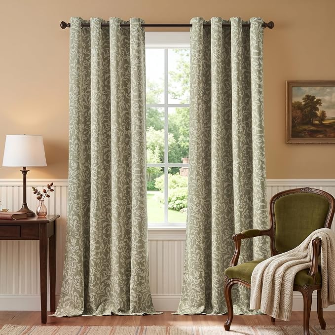 jinchan Sage Floral Blackout Curtians 108 Inch Vintage Grommet 2 Panels | Room - Image 2