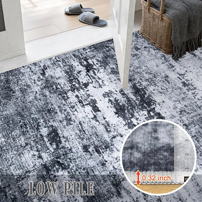 10x12 Area Rug Living Room: Modern Washable Indoor Carpet Black | - Image 8