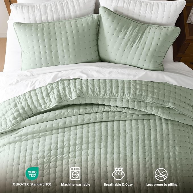 WDCOZY Sage Green California Oversized Cal King Size Quilt Bedding Sets - Image 7