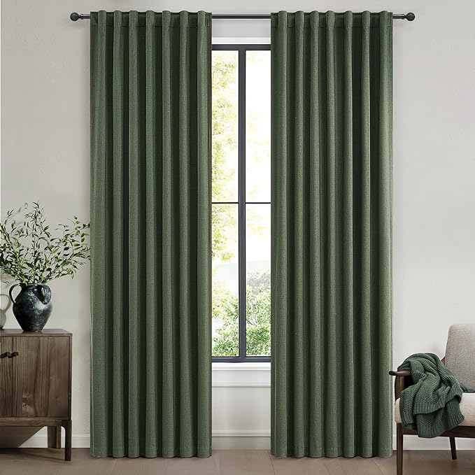 Olive Green Blackout Curtains & Drapes, Dining Room Boho Curtains 96 Inches - Image 9