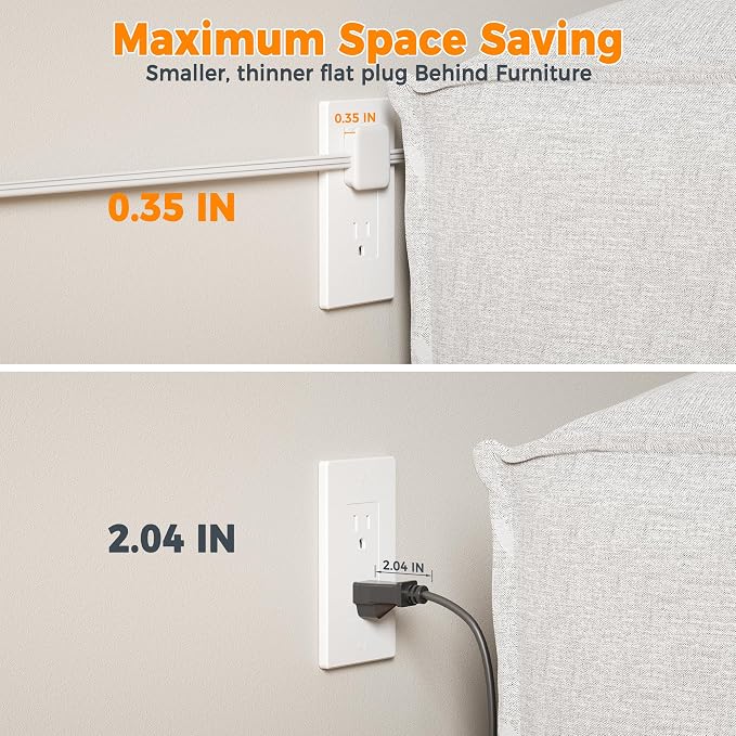 TESSAN Double Ended Flat Plug Power Strip, Twin Extension Cord 12 FT, Dual - Image 4