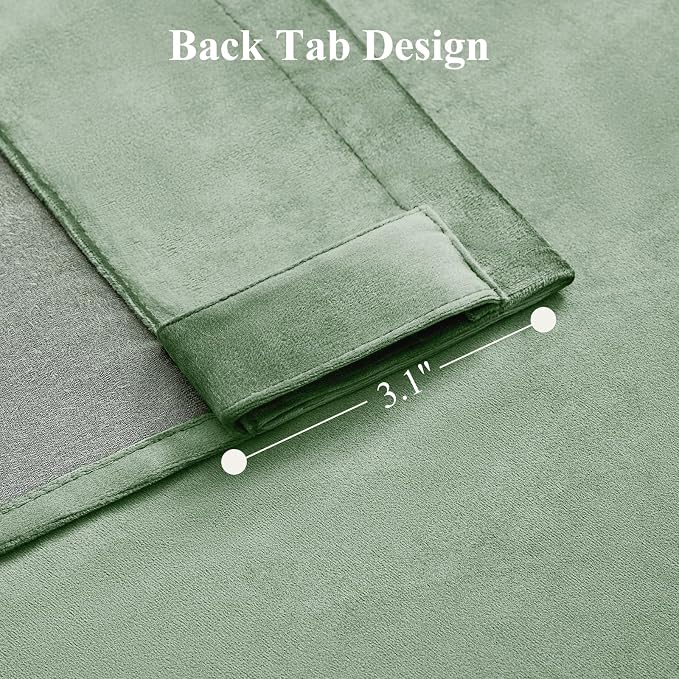 Extra Long Sage Green Velvet Blackout Curtains 108 Inches Room Darkening | - Image 7