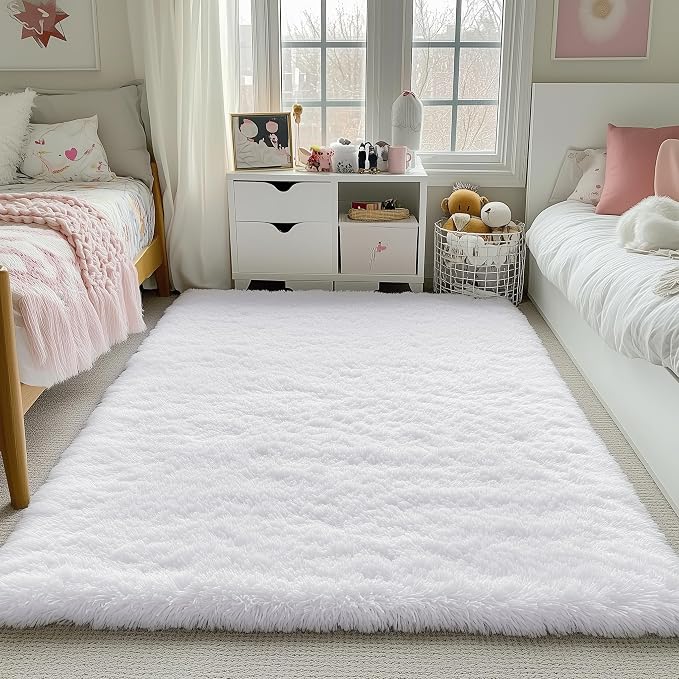 Soft Comfy White Area Rugs for Bedroom Boys Living Room Fluffy Shag Furry - Image 4