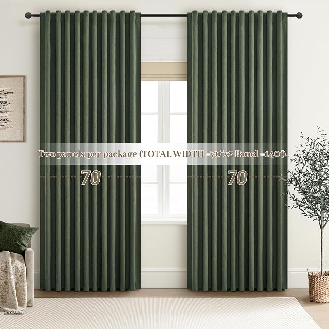 Dark Olive Green Curtains 70 Inch Length Extra Wide Pleated Black Out 102 Inch - Image 6