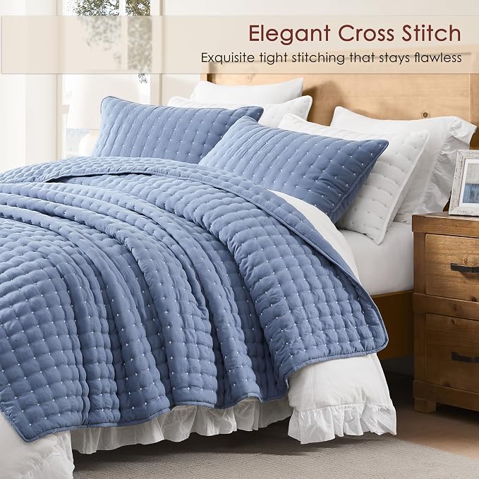 WDCOZY Blue California Cal King Size Quilt Bedding Sets - Image 3