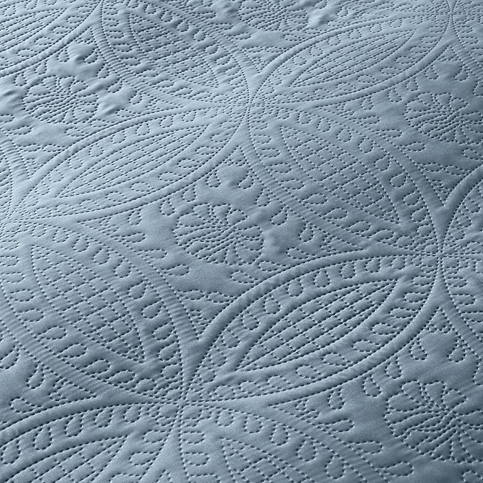 akkialla 118"x106" Dusty Blue California King Quilt Set, Oversized Floor-Length - Image 7