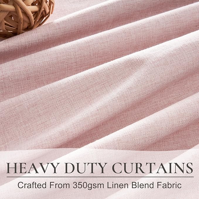Pink Thick Linen Thermal Blackout Curtains 96 Inch Long - Image 3