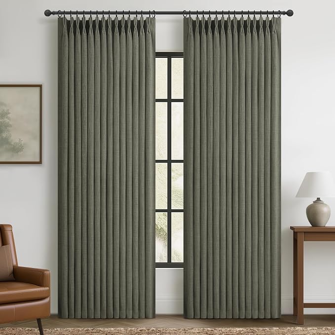 100% Blackout Greenish Gray Curtains 90 Inches Long by PleatedDrapes
