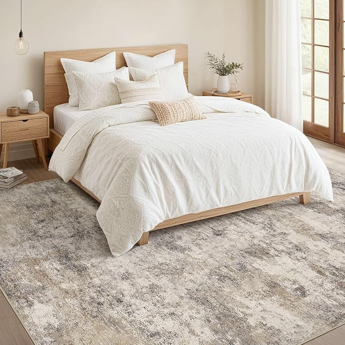 Nakagishi Boho 9x12 Area Rug Living Room Rugs Machine Washable Brown Grey | Soft - Image 5