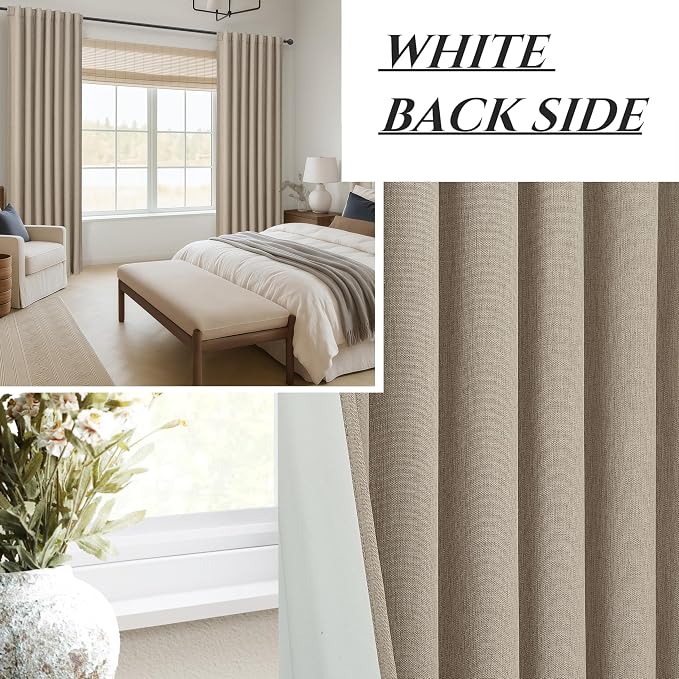 Pleat Linen Blend Room Darkening Extra Long Curtains 120 Inch Length 2 Panels - Image 6