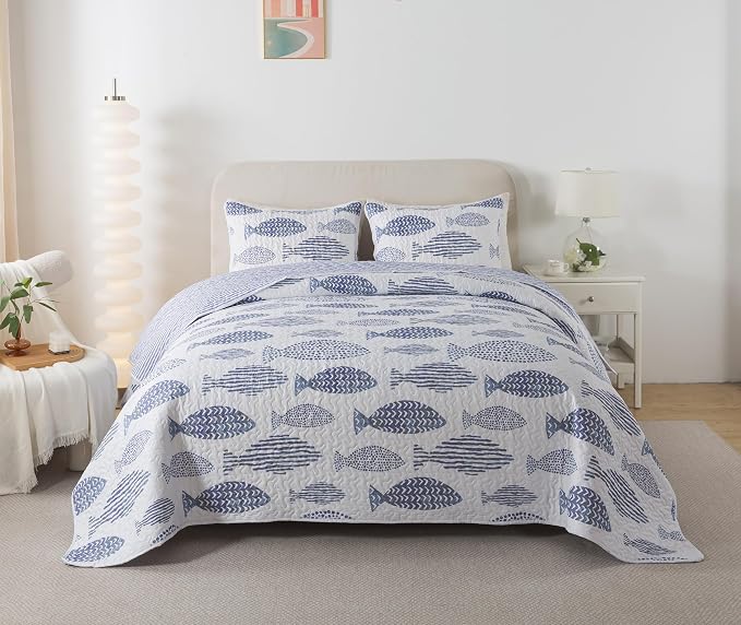 SLPR - Coastal Nautical Fish Quilt Set, Twin - Image 2