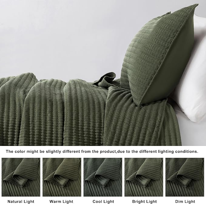 WDCOZY Olive Green King Size Pick Stitch Quilt Set, 3 Pieces 104x90 inches | - Image 4