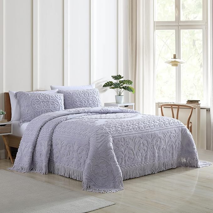 Beatrice Home Fashions Medallion King Cotton Chenille Sham, Lavender | Vintage - Image 2