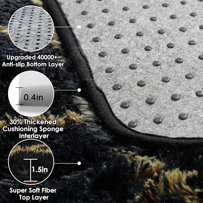 Area Rugs for Bedroom Living Room, 4x6 Fluffy Black and Gold Throw Rug - Image 5