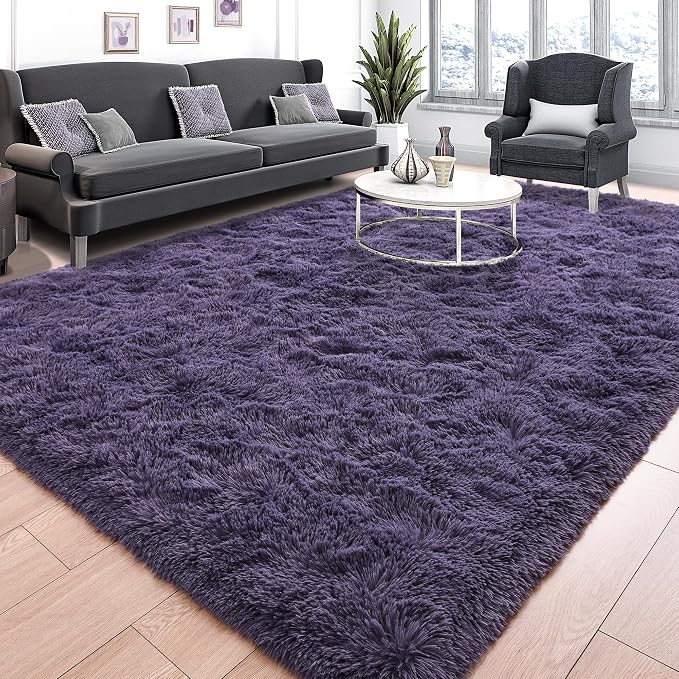 4x6 Area Rugs for Living Room, Soft Fluffy Shag Gray Purple Rug for Bedroom by Tepook