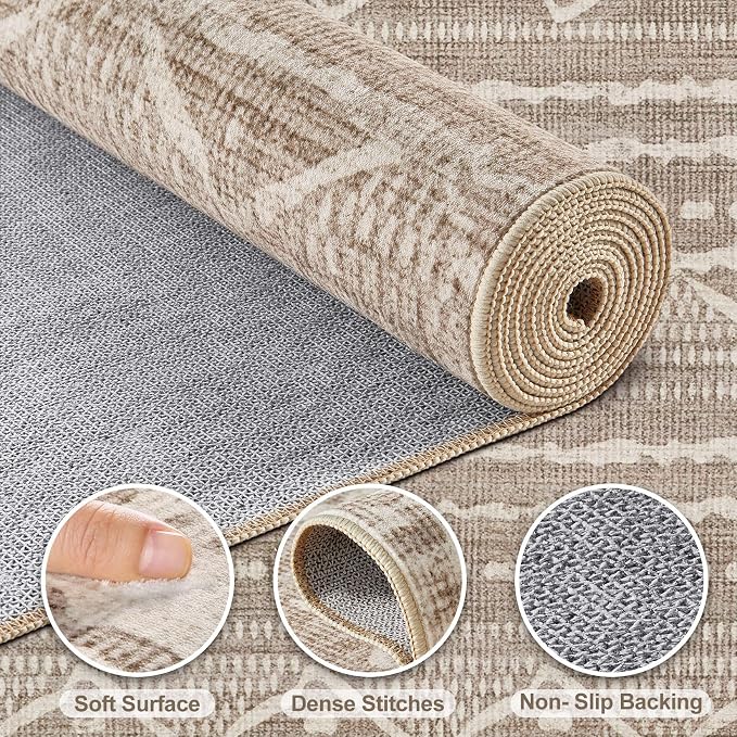 Nakagishi 7x10 Area Rugs Living Room: Washable Boho Large Neutral Soft - Image 3