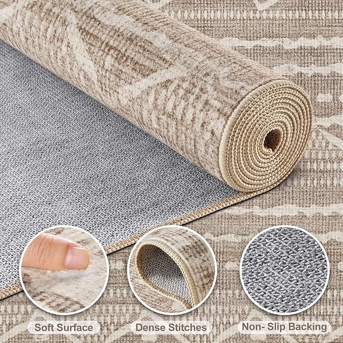 Nakagishi Boho 5x7 Area Rug Living Room Rugs Machine Washable Dark Brown | Soft - Image 3