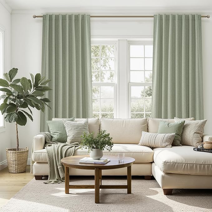 Sage Green Blackout Linen Curtains 92 Inches Long - Image 5