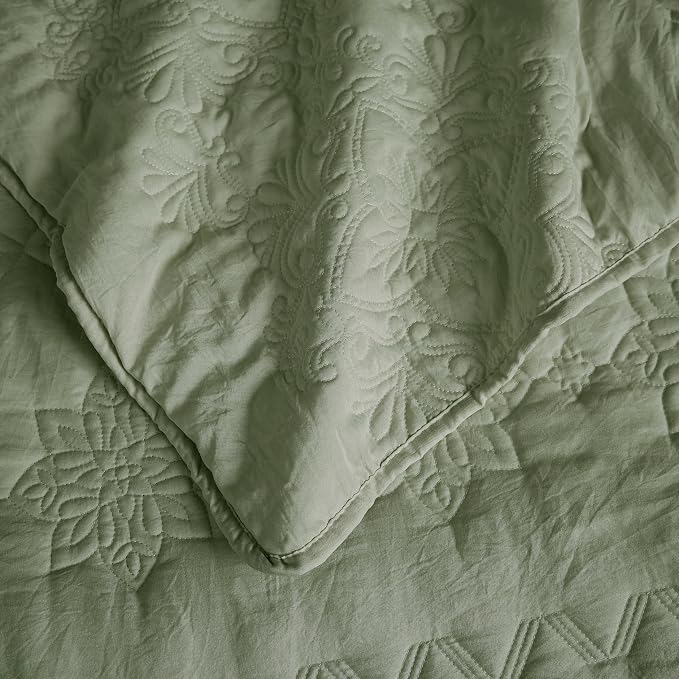 Boho Sage Green Quilt Twin Size Bedding Sets - Image 5