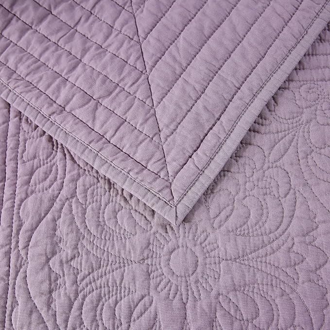 ROOMLIFE Quilt Set Queen Size 3D Floral Embroidery Pattern 3-Piece Cotton - Image 9
