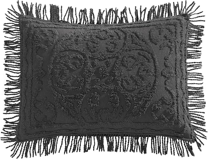 Beatrice Home Fashions Medallion King Cotton Chenille Sham, Charcoal | Vintage by BeatriceHomeFashions