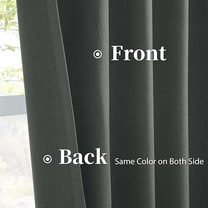 Dark Grey Blackout Curtains for Patio 120 Inch Length, Total Sun Blocking - Image 4