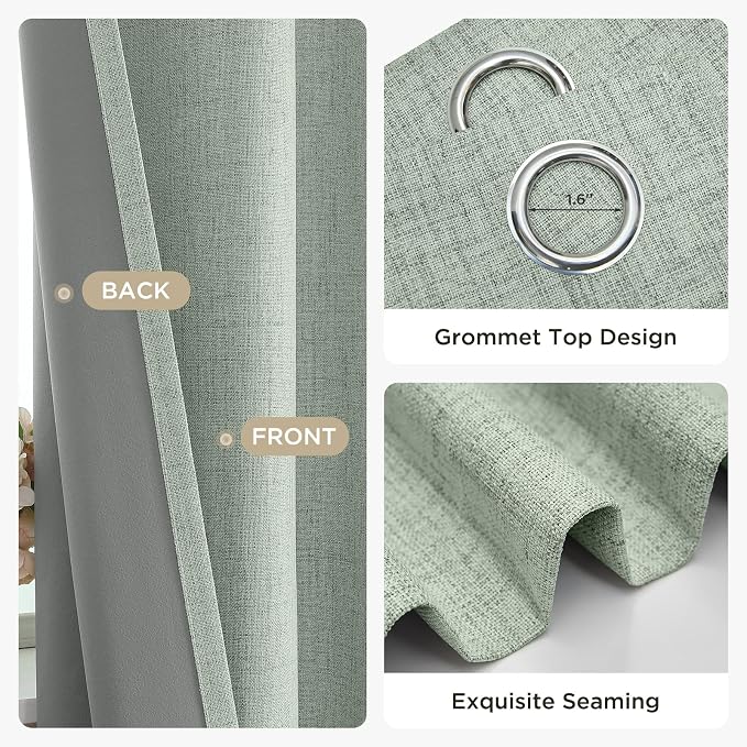 Joydeco Sage Green Blackout Curtains 90 Inch Long 2 Panels Set, Faux Textured - Image 5