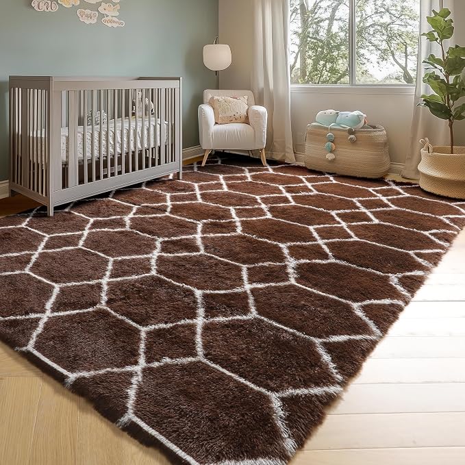 6x9 Area Rugs for Living Room Bedroom, Large Fluffy Brown and White Throw Rug - Image 6